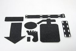 Technische vormdelen en frictiemateriaal van zelfklevend antislipmateriaal.